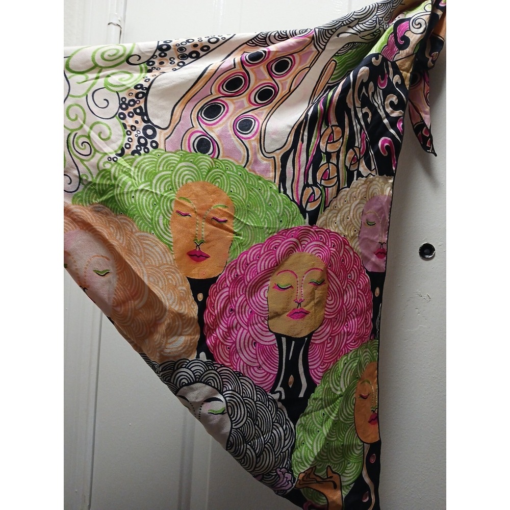 Surrealist Women's Faces Novelty Print Scarf Colorful MCM Kerchief - Picture 4 of 8